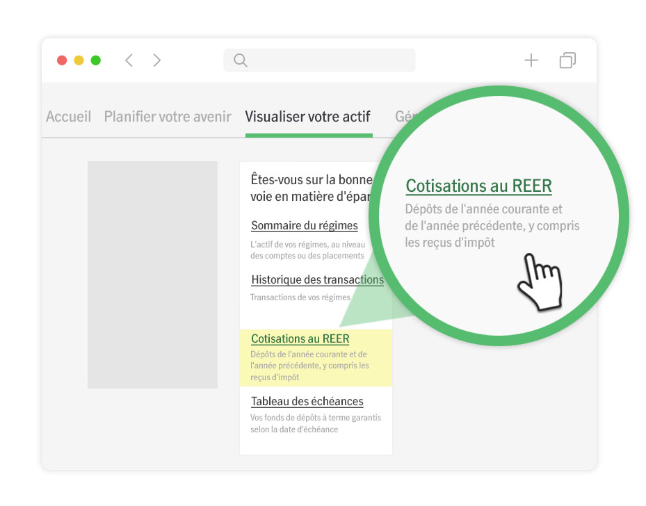 Représentation visuelle montrant aux membres comment accéder aux feuillets fiscaux d’épargne-retraite collective à partir des liens éclair du site sécurisé Salon VIP