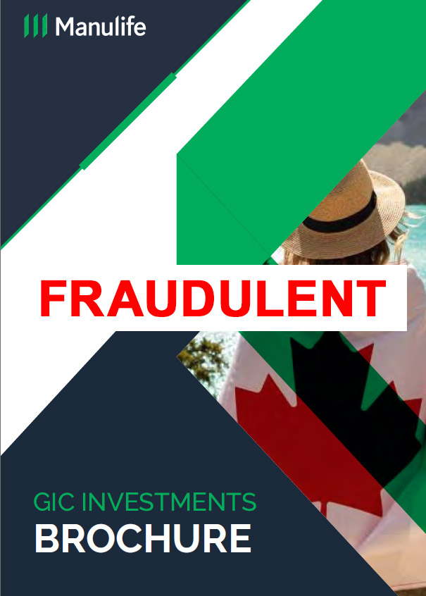 Cover page of brochure showing a fraudulent Manulife product