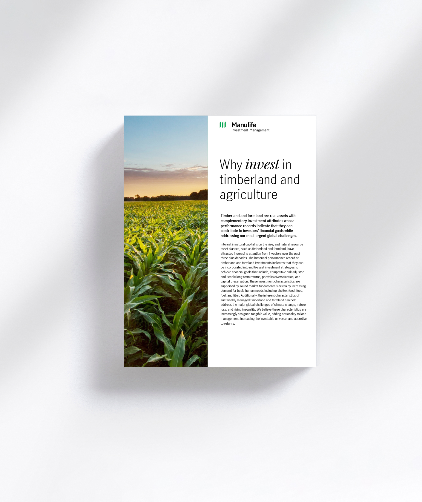 Learn more about the rationale for investing in timberland and agriculture