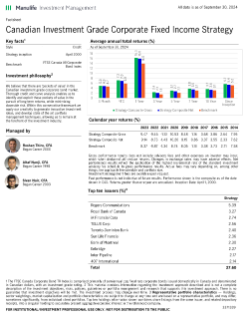 Canadian Investment Grade Corporate Fixed Income fact sheet