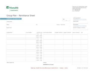 NN1594E - Group Plan Employee Remittance Sheet