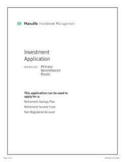 NN1625E - Manulife Private Investment Pools - Investment Application