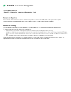 Manulife CI Canadian Investment Segregated Fund