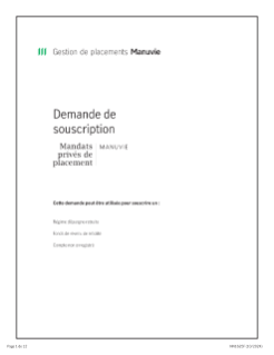 NN1625F - Mandats privés de placement Manuvie – Demande de placement