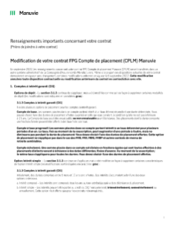 Modification de votre contrat FPG Compte de placement (CPLM) Manuvie