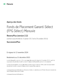 FPG Sélect RevenuPlus version 2.2 et SuccessionPlus Aperçu des fonds